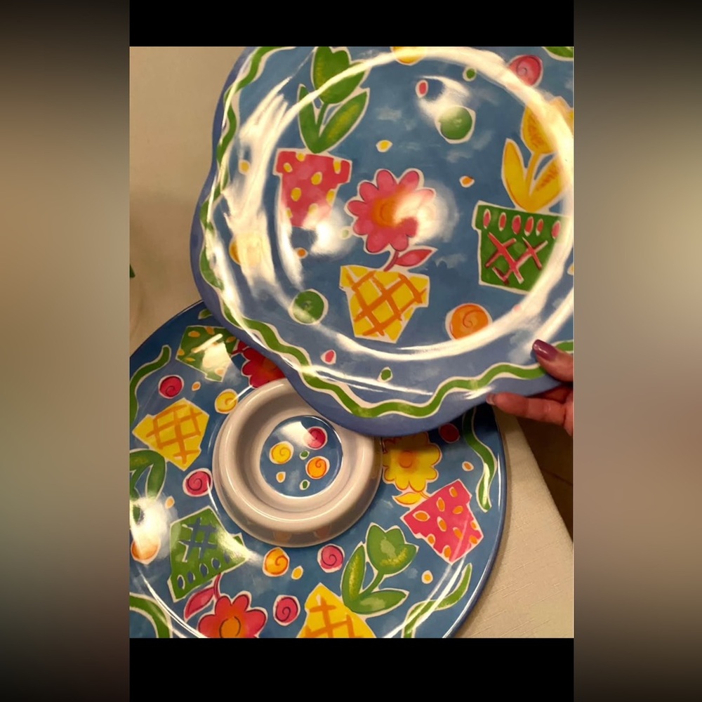 Serving Trays Fun Floral, Platters, Chip & Dip, Spring, Summer Outdoor Melamine